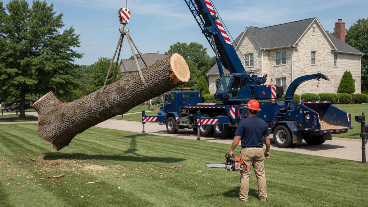 Large oak removal — Full takedown and cleanup on a residential lot